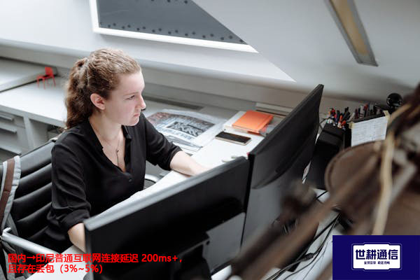 国内→印尼普通互联网连接延迟 200ms+，且存在丢包（3%~5%）--解决方案//世耕通信全球办公专网专线